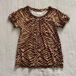 Vintage 2000s brown and tan tiger print blouse with beads and sequins